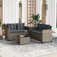 Tuinbank met tafel en kussens L-vormig poly rattan grijs - thumbnail