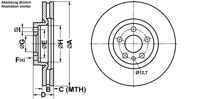 Remmenset, remschijf ATE, Remschijftype: Geventileerd: , Inbouwplaats: Vooras, u.a. für Citroën, Fiat, Peugeot, Lancia - thumbnail