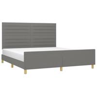 vidaXL Bedframe met hoofdeinde stof donkergrijs 180x200 cm, bed, ledikant, tweepersoonsbed, slaapmeubel, bedbodem, bedden, slaapmeubels, slaapmeubelen