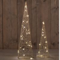 Verlichte LED figuren - kerstboom kegel/piramide - 2x st - goud - H40 en H60 cm