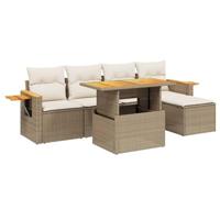 vidaXL 6-delige Loungeset met kussens poly rattan beige, tuinset, tuinmeubel, terrasset, tuinbank, terrasmeubel, loungebank, loungeset tuin