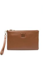 Miu Miu pochette en cuir à plaque logo - Marron