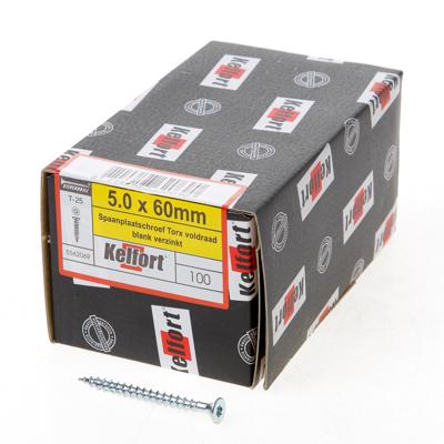 Kelfort Spaanplaatschroef platverzonken kop verzinkt T25 voldraad 5.0 x 60mm Kelfort Spaanplaatschroef platverzonken kop verzinkt T25 voldraad 5.0 x 60mm