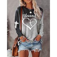 Dames Grote maten T-shirt Hart Kleurenblok Afdrukken Casual Weekend Dagelijks Basic Lange mouw Ronde hals Blozend Roze Herfst winter Lightinthebox - thumbnail