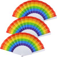 10x Spaanse hand waaiers regenboog/rainbow/pride vlag 14 x 23 cm