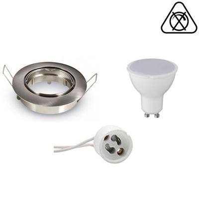 LED Spot Set - GU10 Fitting - Inbouw Rond - Mat Chroom - 6W - Warm Wit 3000K - Kantelbaar Ø82mm