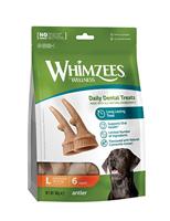 WHIMZEES by Wellness Antler, Grootte L, 6 stuks, geweivormige kauwsnack met kalmerende effecten voor grote honden (18-27kg), natuurlijke tandverzorgingssnack, graanvrij, met kamille-extract
