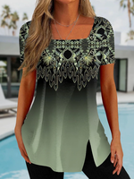 Jersey Square Neck Boho Loose Shirt