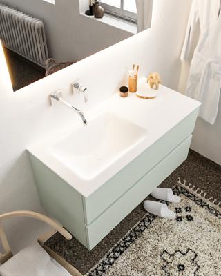 Mondiaz Vica 100cm badmeubel greey 2 lades wastafel Cloud links zonder kraangat Mondiaz Vica 100cm badmeubel greey 2 lades wastafel Cloud links zonder kraangat