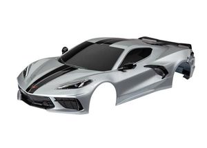 Body, Chevrolet Corvette Stingray, complete (silver) (painted, decals applied) (includes side mirrors, spoiler, grilles, vents, & clipless mounting)