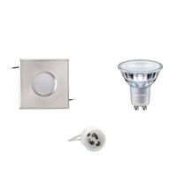 LED Spot Set - Aigi - GU10 Fitting - Waterdicht IP65 - Inbouw Vierkant - Mat Chroom - 82mm - Philips - MASTER 927 36D VLE - 3.7W - Warm Wit 2200K-2700K - DimTone Dimbaar
