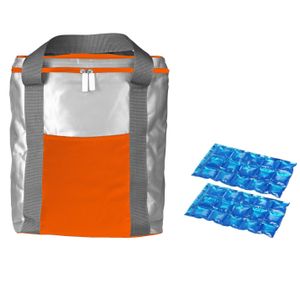 Koeltas oranje/zilver met 2 stuks flexibele koelelementen 15 liter