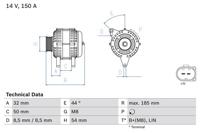 Dynamo / Alternator BOSCH, Spanning (Volt)14V, u.a. für Mercedes-Benz - thumbnail