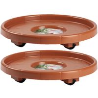 Set van 2x stuks planten trolley/multiroller rond bruin kunststof 34 cm - thumbnail