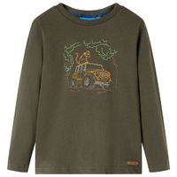 Kindershirt met lange mouwen terreinwagenprint 104 kakikleurig