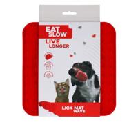 Eat Slow Live Longer Likmat - 20 x 20 cm - snuffelmat - anti-snuffelmat - slowfeeder - met golf - twee patronen - 100% siliconen - vaatwasmachinebestendig - rood