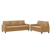vidaXL 2-delige Loungeset met kussens fluweel bruin, fauteuil, 3-zitsbank, sofa, 2-zitsbank, bank, 2 zitsbank, zitbank, fauteuil stoel, 2 zits bank