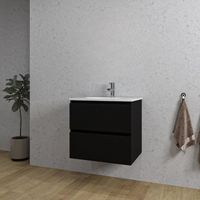 Adema Chaci Badkamermeubelset - 60x46x57cm - 1 ovale keramische wasbak wit - 1 kraangat - 2 lades - mat zwart SW718704/SW718716 - thumbnail