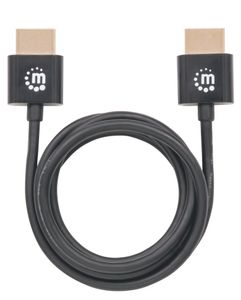 Manhattan 394352 HDMI-kabel HDMI Aansluitkabel HDMI-A-stekker, HDMI-A-stekker 1.00 m Zwart 4K UHD, Folie afscherming, Afscherming gevlochten, Rond, UL