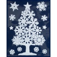 1x Witte kerst raamstickers kerstboom met sneeuwvlokken 40 cm   - - thumbnail