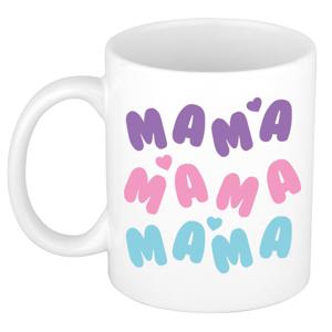 Bellatio Decorations Cadeau koffie/thee mok voor mama - wit - hartjes - Moederdag   -