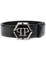 Philipp Plein ceinture en cuir à boucle logo Hexagon - Noir - thumbnail