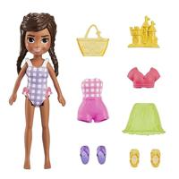 Polly Pocket Shimmer Beach Modenspakket bevat een pop, kleding en extra accessoires voor meisjes vanaf 4 jaar