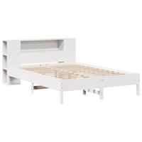 vidaXL Bed met boekenkast zonder matras grenenhout wit 135x190 cm, bed, slaapkamermeubel, bed met opbergruimte, tweepersoonsbed, houten bed, bedbodem