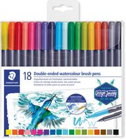 Staedtler brushpen Aquarel duo, doos van 18 stuks in geassorteerde kleuren