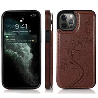 iPhone 14 Pro Max hoesje - Backcover - Pasjeshouder - Portemonnee - Bloemenprint - Kunstleer - Bruin