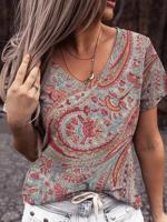 V Neck Paisley T-Shirt