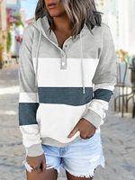 Casual Multicolor Panel Knit Long Sleeve Hoodie