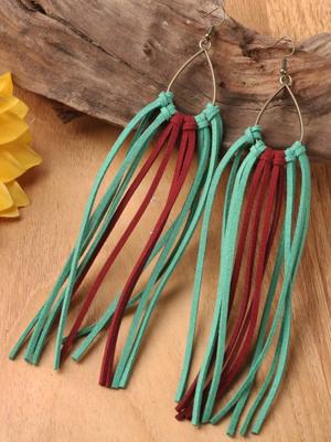 Vintage Eenvoudig Leer Kwast oorbellen