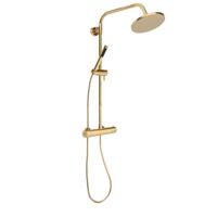 Doucheset Nomi Opbouw Rond Geborsteld Goud 20cm Thermostaatkraan Glijstang Regendouche Handdouche