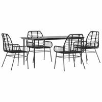 vidaXL 5-delige Tuinset poly rattan glas zwart, buiten eetset, tuinmeubelen, tuin eettafel en stoelen, patio eetkamer set, buiten eettafel en stoelen