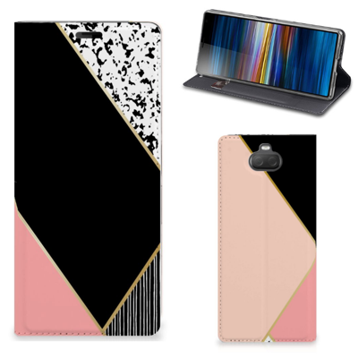 Sony Xperia 10 Plus Stand Case Zwart Roze Vormen Sony Xperia 10 Plus Stand Case Zwart Roze Vormen