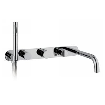 Badkraan Hotbath Buddy Inbouw Thermostatisch Rond Geborsteld Nikkel 3 Greeps met Handdoucheset en Uitloop