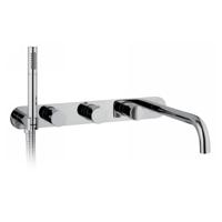 Badkraan Hotbath Buddy Inbouw Thermostatisch Rond Geborsteld Nikkel 3 Greeps met Handdoucheset en Uitloop