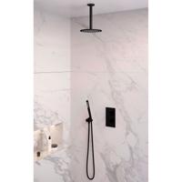 Regendoucheset 29 Inbouw Plafond Brauer Black Edition 20cm Rond Mat Zwart 2 Greeps 3-weg met Thermostaatkraan en Staafhanddouche