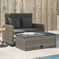 Tuinbank 2-zits met kussens poly rattan grijs