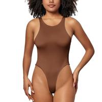 Korset-ondergoed voor dames, slanke overall, mouwloos, sexy, effen, bruin, Extra Grande