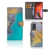 OnePlus Nord 2 5G Bookcase Marble Blue Gold - thumbnail