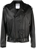 Moschino faux pocket-detail leather biker jacket - BLACK