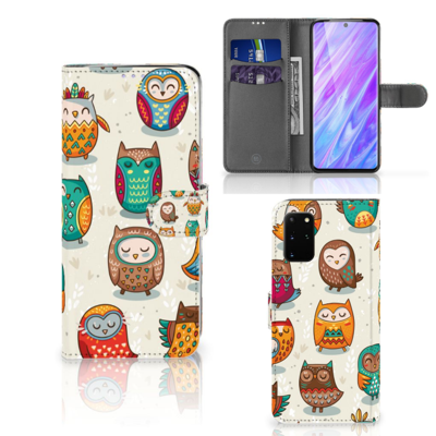 Samsung Galaxy S20 Plus Telefoonhoesje met Pasjes Vrolijke Uilen Samsung Galaxy S20 Plus Telefoonhoesje met Pasjes Vrolijke Uilen