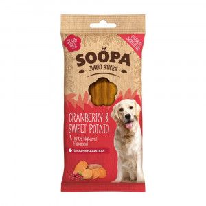 Soopa Jumbo Dental Sticks met cranberry & zoete aardappel voor de hond Per 2