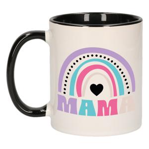 Bellatio Decorations Cadeau koffie/thee mok voor mama - zwart/paars - hartjes - keramiek - Moederdag   -