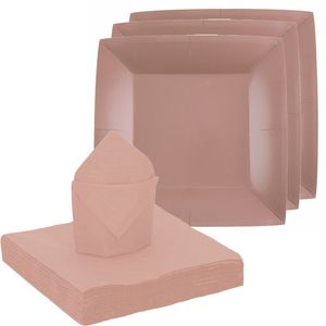 Santex 20x taart/gebak bordjes/25x servetten - rose goud   -