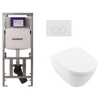 Villeroy Boch Subway 2.0 DirectFlush Toiletset - softclose - geberit reservoir - qeramiq bedieningsplaat ronde knoppen - wit 0701131/ga26028/SW729014/SW729113/SW706186 - thumbnail