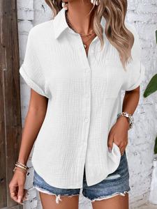 Shirt Collar Casual Cotton Blouse