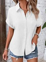 Shirt Collar Casual Cotton Blouse